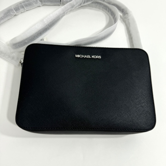 Michael Michael Kors Jet Set Black Large Saffiano Leather Crossbody Bag New - Picture 2 of 11